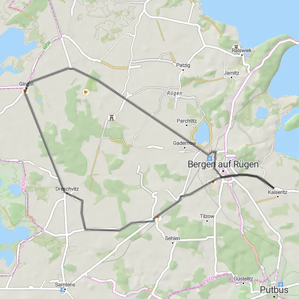 Map miniature of "Road Cycling Route with highlights near Gingst" cycling inspiration in Mecklenburg-Vorpommern, Germany. Generated by Tarmacs.app cycling route planner