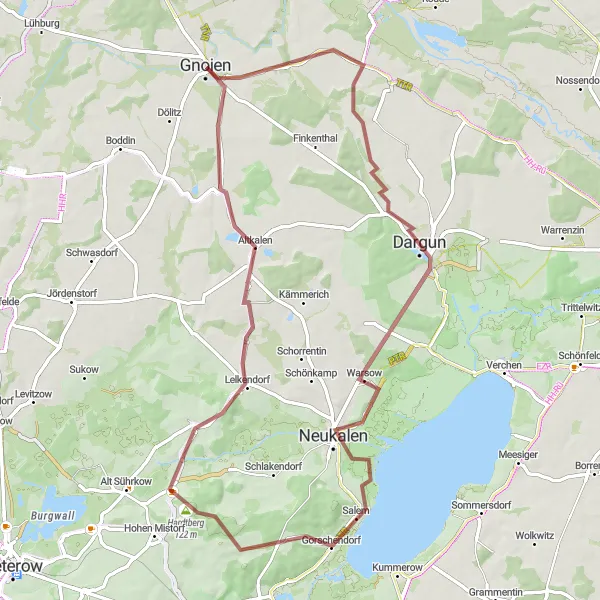 Map miniature of "Panoramic Views: Neukalen Escape" cycling inspiration in Mecklenburg-Vorpommern, Germany. Generated by Tarmacs.app cycling route planner