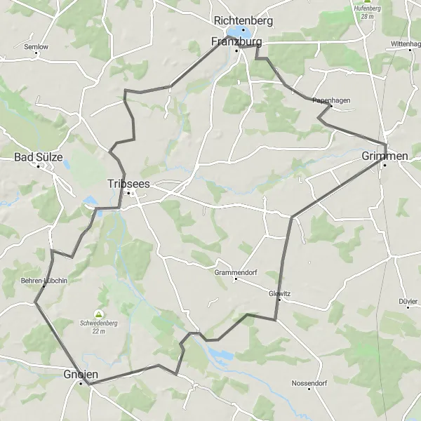 Karten-Miniaturansicht der Radinspiration "Radtour von Behren-Lübchin nach Eschenhörn" in Mecklenburg-Vorpommern, Germany. Erstellt vom Tarmacs.app-Routenplaner für Radtouren