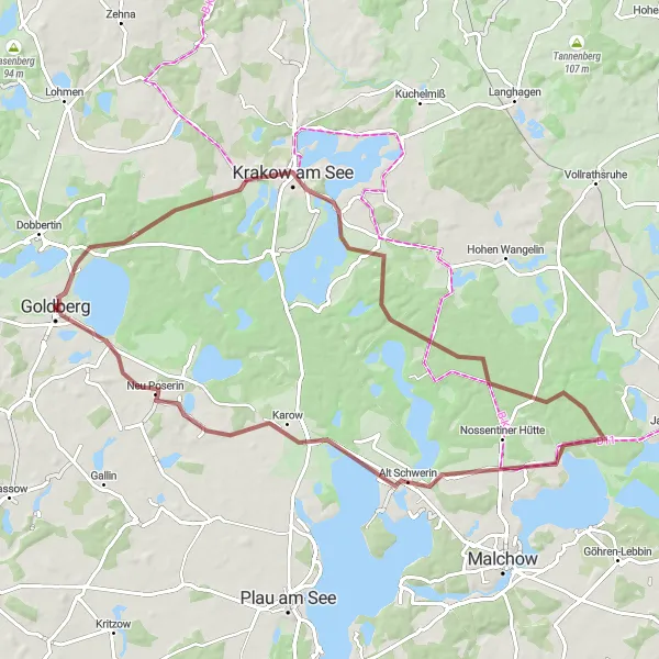 Map miniature of "The Hellberg Gravel Adventure" cycling inspiration in Mecklenburg-Vorpommern, Germany. Generated by Tarmacs.app cycling route planner