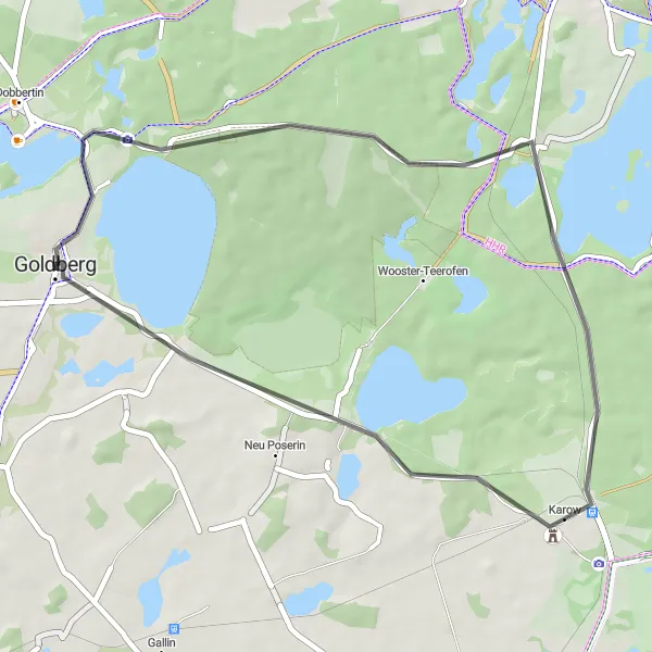 Map miniature of "Historic Views and Small Villages" cycling inspiration in Mecklenburg-Vorpommern, Germany. Generated by Tarmacs.app cycling route planner