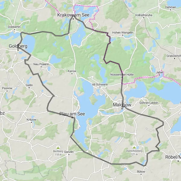 Karten-Miniaturansicht der Radinspiration "Ausgedehnte Tour durch die Mecklenburgische Seenplatte" in Mecklenburg-Vorpommern, Germany. Erstellt vom Tarmacs.app-Routenplaner für Radtouren