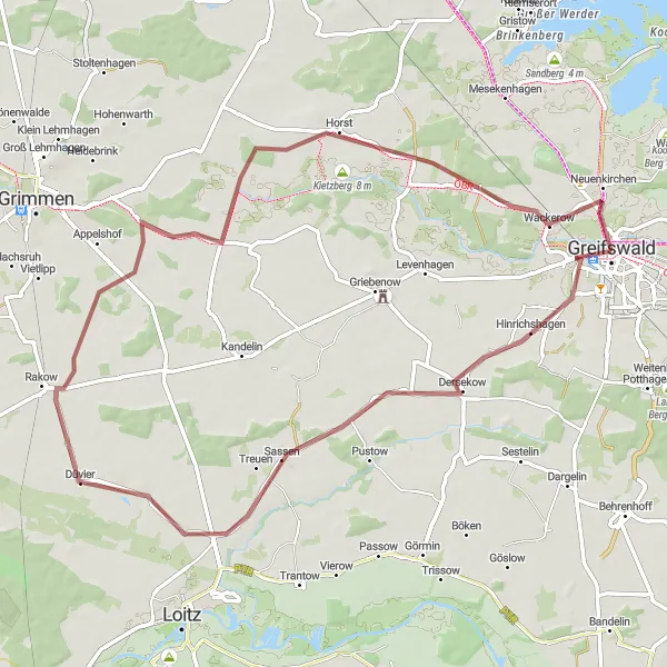 Karten-Miniaturansicht der Radinspiration "Fahrradtour um Greifswald herum" in Mecklenburg-Vorpommern, Germany. Erstellt vom Tarmacs.app-Routenplaner für Radtouren