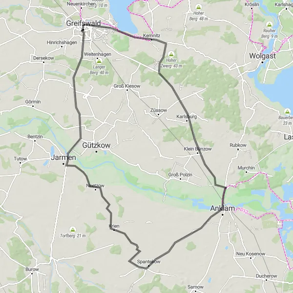 Map miniature of "Kemnitz Loop" cycling inspiration in Mecklenburg-Vorpommern, Germany. Generated by Tarmacs.app cycling route planner