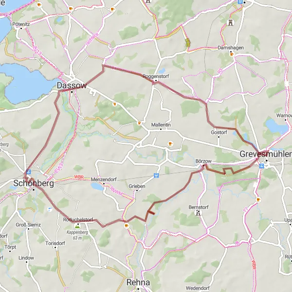 Map miniature of "Börzow Loop" cycling inspiration in Mecklenburg-Vorpommern, Germany. Generated by Tarmacs.app cycling route planner