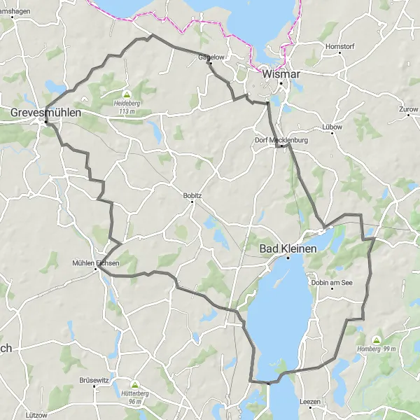 Map miniature of "Proseken Loop" cycling inspiration in Mecklenburg-Vorpommern, Germany. Generated by Tarmacs.app cycling route planner