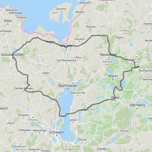 Map miniature of "The Proseken Loop" cycling inspiration in Mecklenburg-Vorpommern, Germany. Generated by Tarmacs.app cycling route planner