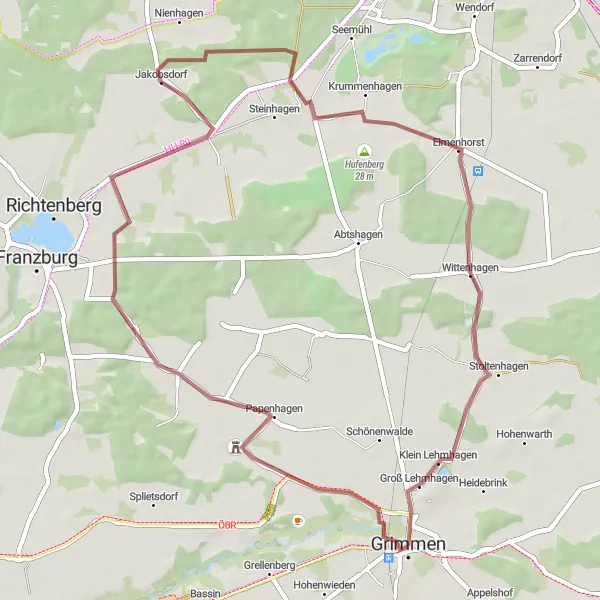 Karten-Miniaturansicht der Radinspiration "Gravel-Tour zum Hufenberg" in Mecklenburg-Vorpommern, Germany. Erstellt vom Tarmacs.app-Routenplaner für Radtouren
