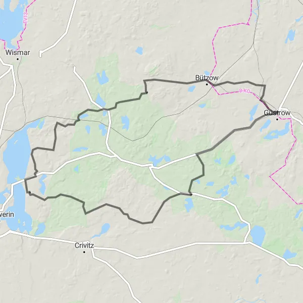 Map miniature of "Mecklenburg Lake Loop" cycling inspiration in Mecklenburg-Vorpommern, Germany. Generated by Tarmacs.app cycling route planner