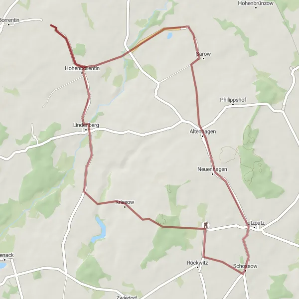 Map miniature of "Bucolic Landscapes and Quaint Villages" cycling inspiration in Mecklenburg-Vorpommern, Germany. Generated by Tarmacs.app cycling route planner