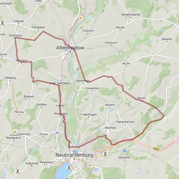 Map miniature of "Castles and Countryside" cycling inspiration in Mecklenburg-Vorpommern, Germany. Generated by Tarmacs.app cycling route planner