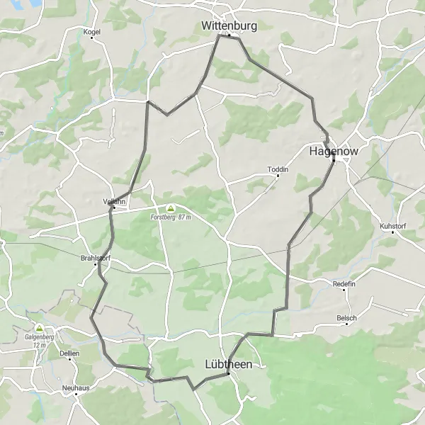 Karten-Miniaturansicht der Radinspiration "Panorama-Radtour durch Lübtheen und Brahlstorf" in Mecklenburg-Vorpommern, Germany. Erstellt vom Tarmacs.app-Routenplaner für Radtouren