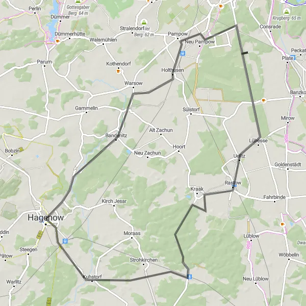 Karten-Miniaturansicht der Radinspiration "Rund um Hagenow Road Radtour" in Mecklenburg-Vorpommern, Germany. Erstellt vom Tarmacs.app-Routenplaner für Radtouren