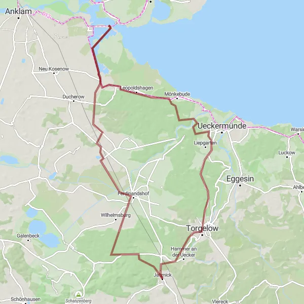 Map miniature of "Discover the hinterlands of Jatznick" cycling inspiration in Mecklenburg-Vorpommern, Germany. Generated by Tarmacs.app cycling route planner