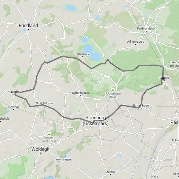 Map miniature of "Cycle through the Picturesque Countryside" cycling inspiration in Mecklenburg-Vorpommern, Germany. Generated by Tarmacs.app cycling route planner