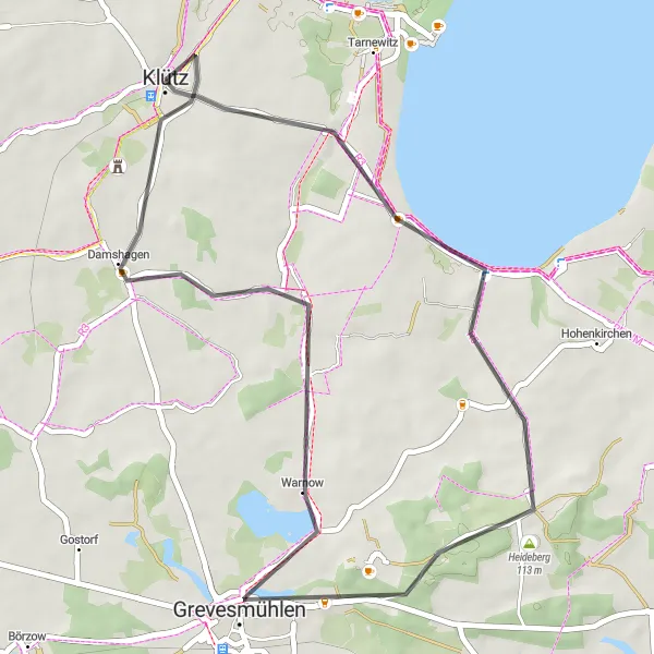 Map miniature of "Wohlenberg Loop" cycling inspiration in Mecklenburg-Vorpommern, Germany. Generated by Tarmacs.app cycling route planner