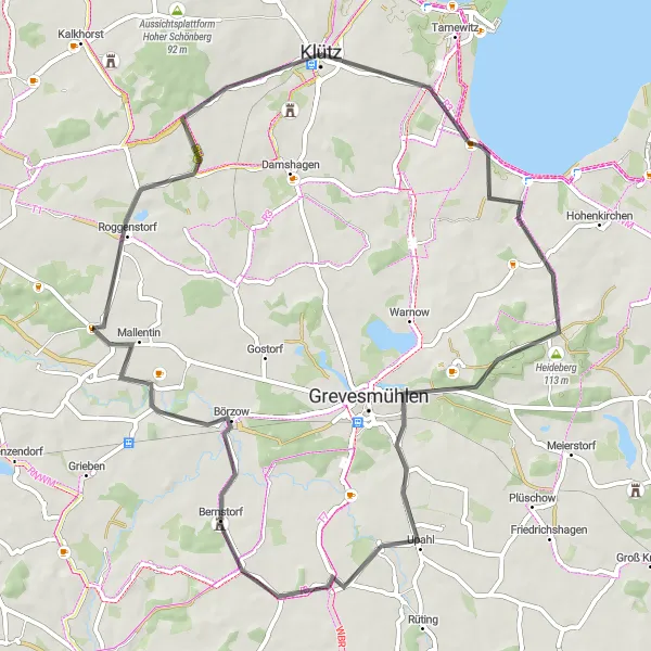 Map miniature of "Klütz to Upahl Road Cycling Route" cycling inspiration in Mecklenburg-Vorpommern, Germany. Generated by Tarmacs.app cycling route planner