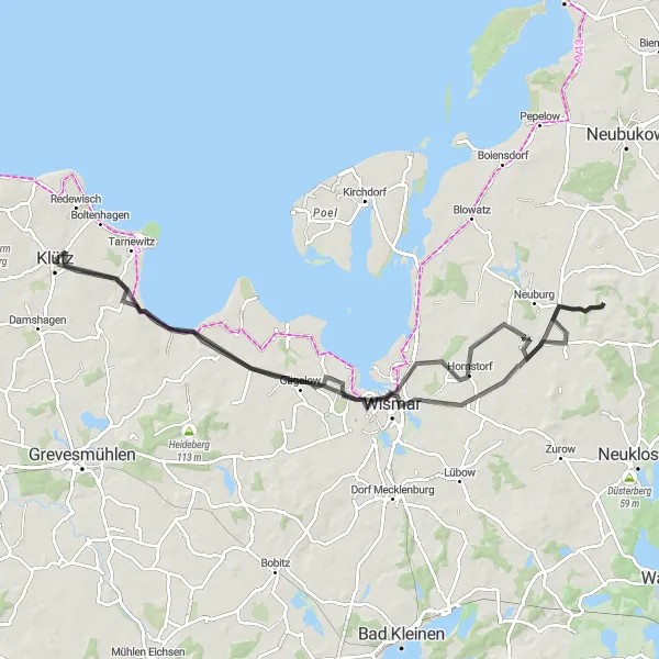 Map miniature of "Hohenkirchen and Wismar Road Cycling Route" cycling inspiration in Mecklenburg-Vorpommern, Germany. Generated by Tarmacs.app cycling route planner