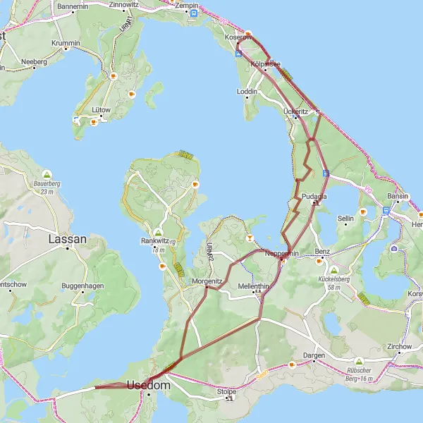 Map miniature of "Coastal Beauty and Nature" cycling inspiration in Mecklenburg-Vorpommern, Germany. Generated by Tarmacs.app cycling route planner