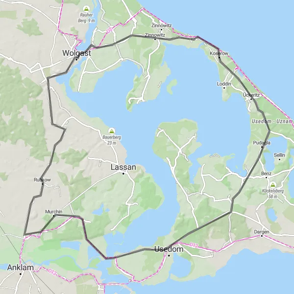 Map miniature of "Koserow Loop" cycling inspiration in Mecklenburg-Vorpommern, Germany. Generated by Tarmacs.app cycling route planner