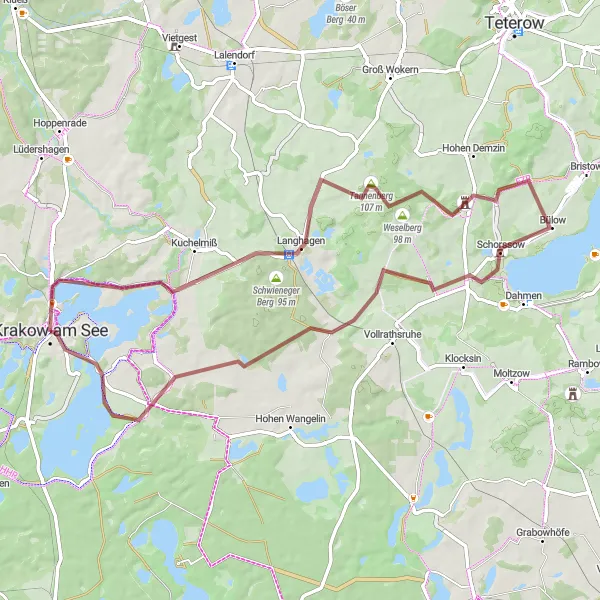 Karten-Miniaturansicht der Radinspiration "Naturvergnügen im Krakower Umland" in Mecklenburg-Vorpommern, Germany. Erstellt vom Tarmacs.app-Routenplaner für Radtouren