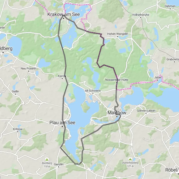 Map miniature of "Mecklenburg Lakes Road Adventure" cycling inspiration in Mecklenburg-Vorpommern, Germany. Generated by Tarmacs.app cycling route planner