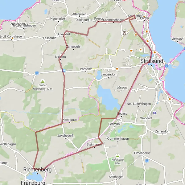 Map miniature of "Coastal Gravel Adventure" cycling inspiration in Mecklenburg-Vorpommern, Germany. Generated by Tarmacs.app cycling route planner