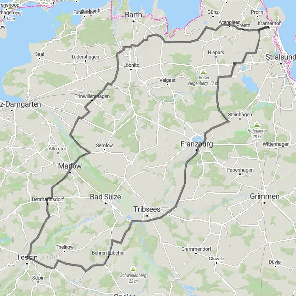 Map miniature of "Coastal Loop Adventure" cycling inspiration in Mecklenburg-Vorpommern, Germany. Generated by Tarmacs.app cycling route planner