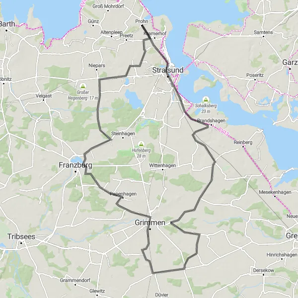 Karten-Miniaturansicht der Radinspiration "Rundtour um Stralsund" in Mecklenburg-Vorpommern, Germany. Erstellt vom Tarmacs.app-Routenplaner für Radtouren