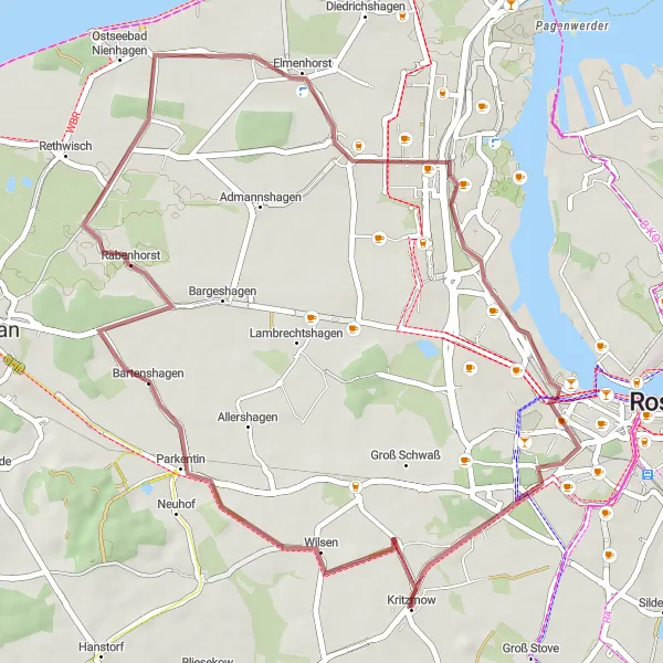 Map miniature of "Gravel Adventure" cycling inspiration in Mecklenburg-Vorpommern, Germany. Generated by Tarmacs.app cycling route planner