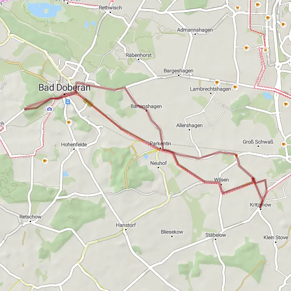 Map miniature of "Parkentin Loop" cycling inspiration in Mecklenburg-Vorpommern, Germany. Generated by Tarmacs.app cycling route planner