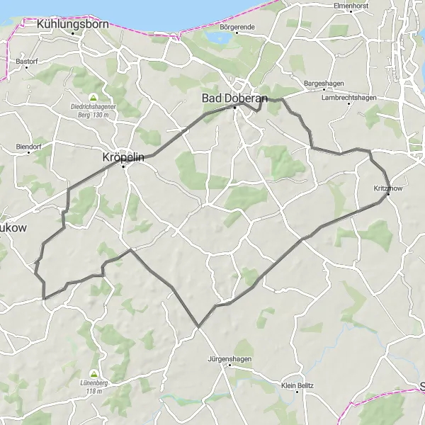 Map miniature of "Scenic Road Cycling Adventure" cycling inspiration in Mecklenburg-Vorpommern, Germany. Generated by Tarmacs.app cycling route planner
