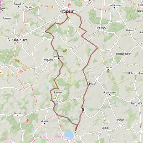 Map miniature of "Scenic Villages and Rolling Hills" cycling inspiration in Mecklenburg-Vorpommern, Germany. Generated by Tarmacs.app cycling route planner