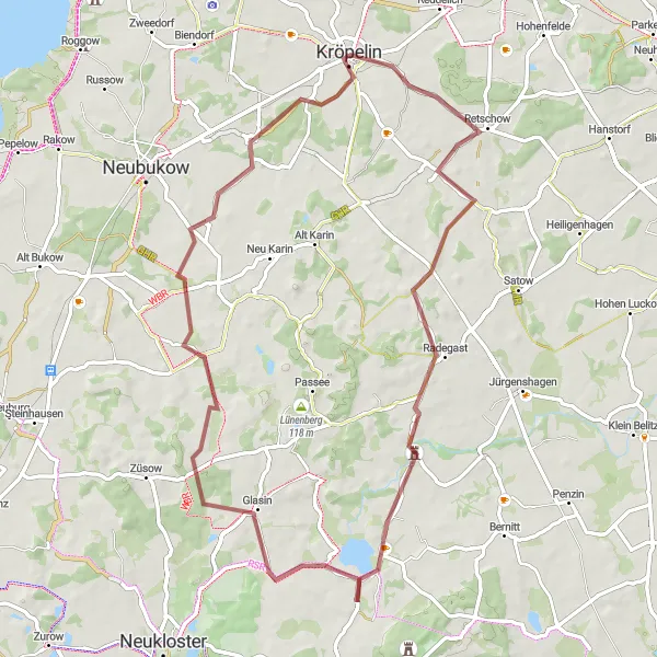 Karten-Miniaturansicht der Radinspiration "Gravel Tour Kröpelin - Rostock" in Mecklenburg-Vorpommern, Germany. Erstellt vom Tarmacs.app-Routenplaner für Radtouren