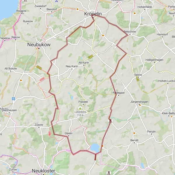 Map miniature of "Exploring Retschow and Surrounding Villages" cycling inspiration in Mecklenburg-Vorpommern, Germany. Generated by Tarmacs.app cycling route planner