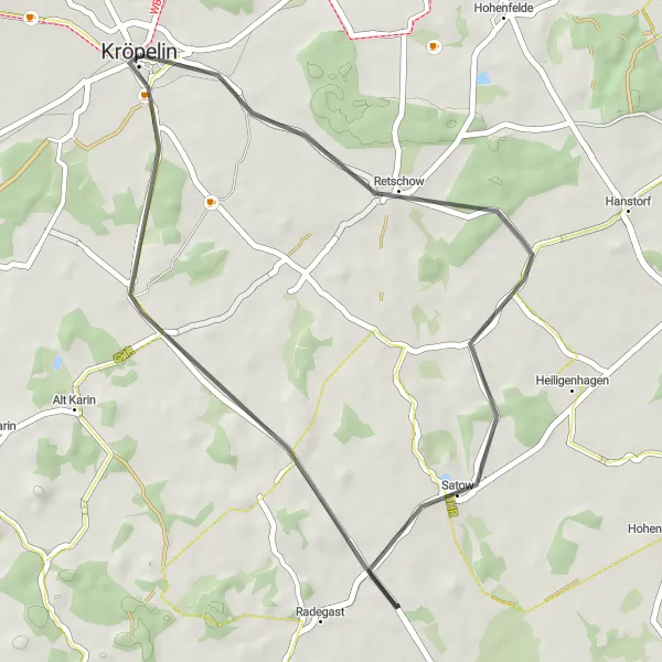 Map miniature of "Sightseeing in Retschow and Satow" cycling inspiration in Mecklenburg-Vorpommern, Germany. Generated by Tarmacs.app cycling route planner