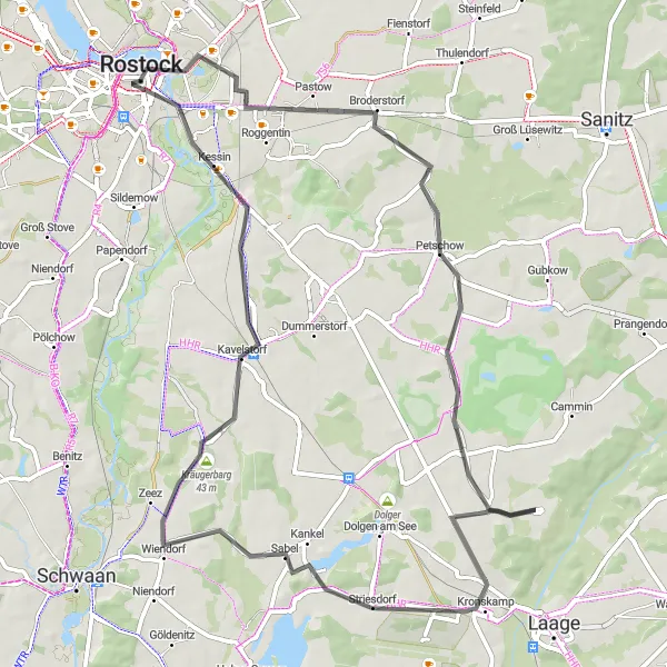 Map miniature of "Rostock Cycling Adventure" cycling inspiration in Mecklenburg-Vorpommern, Germany. Generated by Tarmacs.app cycling route planner