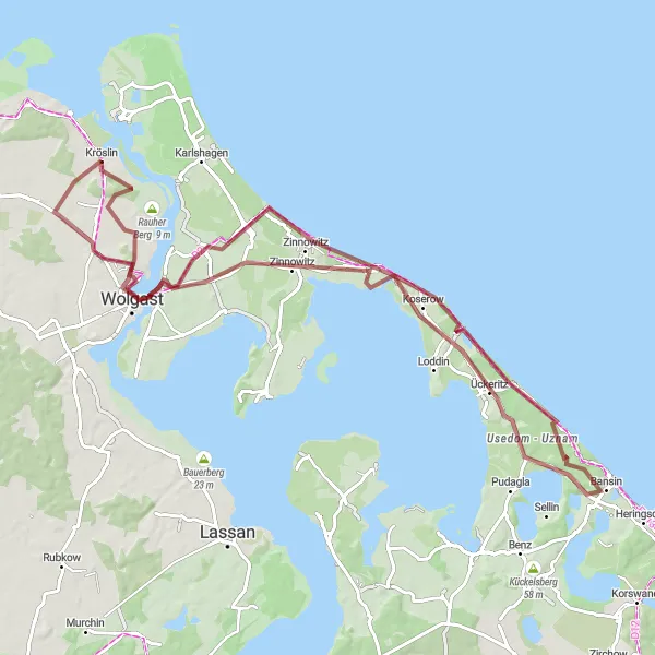 Karten-Miniaturansicht der Radinspiration "Abenteuerliche Tour durch Zinnowitz und Streckelsberg" in Mecklenburg-Vorpommern, Germany. Erstellt vom Tarmacs.app-Routenplaner für Radtouren