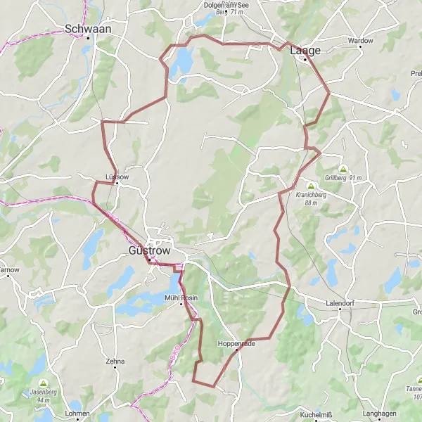 Map miniature of "Plaaz to Kuhlenberg" cycling inspiration in Mecklenburg-Vorpommern, Germany. Generated by Tarmacs.app cycling route planner