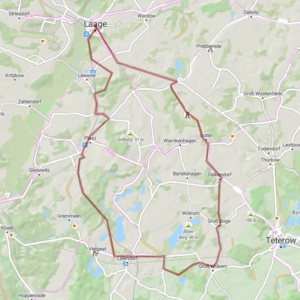 Karten-Miniaturansicht der Radinspiration "Gravel-Tour um Laage" in Mecklenburg-Vorpommern, Germany. Erstellt vom Tarmacs.app-Routenplaner für Radtouren
