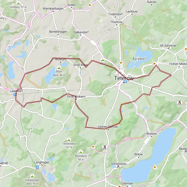 Map miniature of "The Demzin Escape" cycling inspiration in Mecklenburg-Vorpommern, Germany. Generated by Tarmacs.app cycling route planner