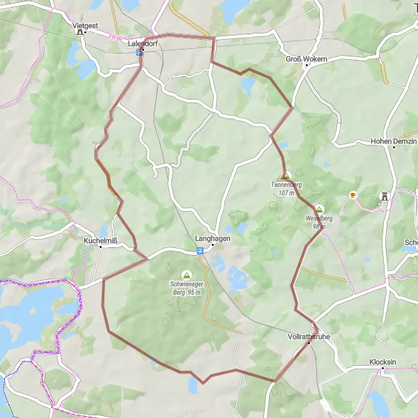 Map miniature of "Weselberg Gravel Loop" cycling inspiration in Mecklenburg-Vorpommern, Germany. Generated by Tarmacs.app cycling route planner