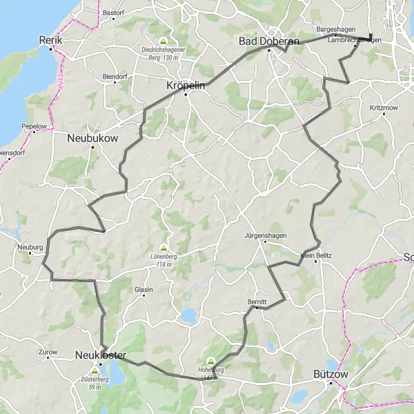 Map miniature of "Coastal Road Adventure" cycling inspiration in Mecklenburg-Vorpommern, Germany. Generated by Tarmacs.app cycling route planner