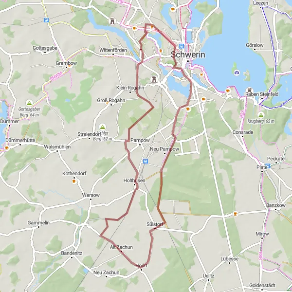 Map miniature of "Lankow Loop" cycling inspiration in Mecklenburg-Vorpommern, Germany. Generated by Tarmacs.app cycling route planner