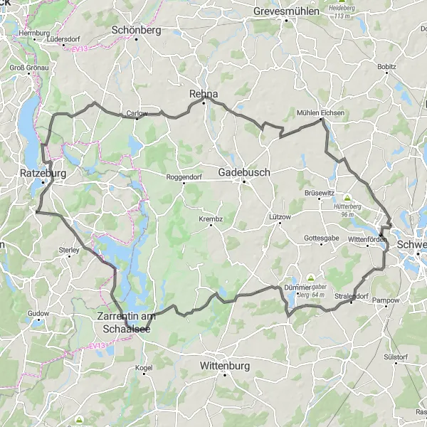 Karten-Miniaturansicht der Radinspiration "Langstreckentour um Lankow" in Mecklenburg-Vorpommern, Germany. Erstellt vom Tarmacs.app-Routenplaner für Radtouren