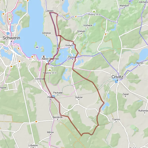 Map miniature of "Scenic Countryside and Hidden Gems" cycling inspiration in Mecklenburg-Vorpommern, Germany. Generated by Tarmacs.app cycling route planner