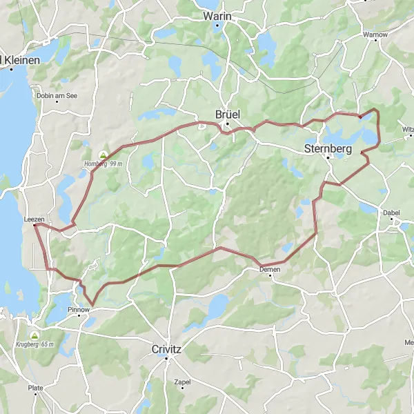 Map miniature of "Groß Raden Gravel Adventure" cycling inspiration in Mecklenburg-Vorpommern, Germany. Generated by Tarmacs.app cycling route planner
