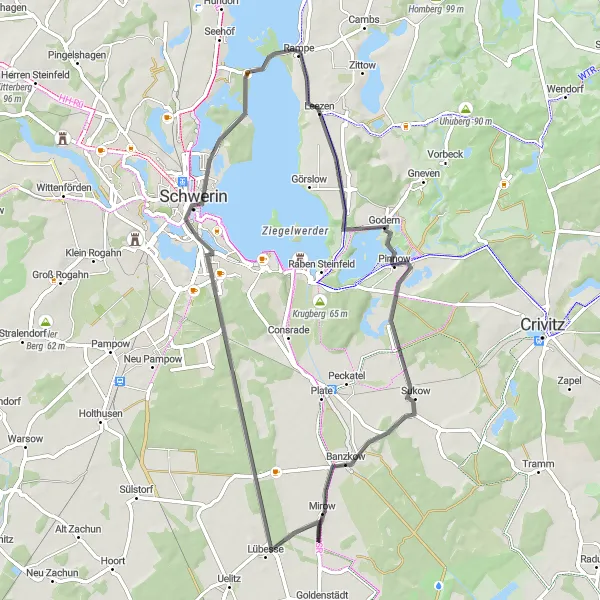 Map miniature of "Lake Mirow Road Adventure" cycling inspiration in Mecklenburg-Vorpommern, Germany. Generated by Tarmacs.app cycling route planner