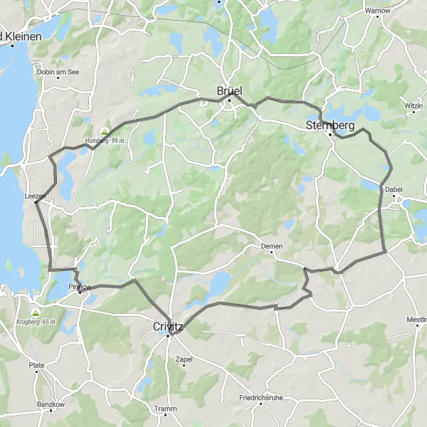 Karten-Miniaturansicht der Radinspiration "Leezen-Brüel-Rundweg" in Mecklenburg-Vorpommern, Germany. Erstellt vom Tarmacs.app-Routenplaner für Radtouren