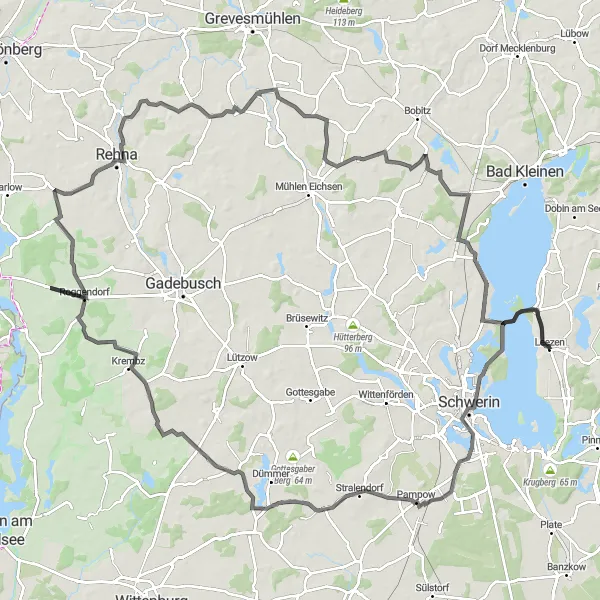 Map miniature of "Idyllic Landscapes and Challenging Climbs" cycling inspiration in Mecklenburg-Vorpommern, Germany. Generated by Tarmacs.app cycling route planner